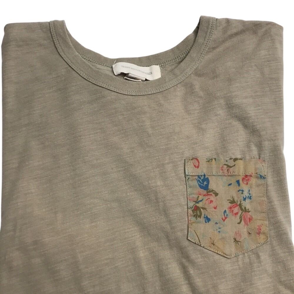 Frederik Anderson Copenhagen Mens XL Tan Slub Cotton T-Shirt Floral Pocket